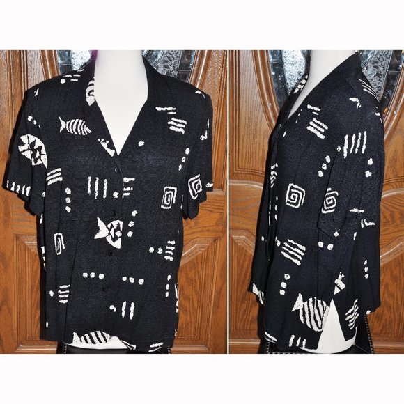 J.W. Treci Black & White Button Down Blouse Size 20WP - Picture 2 of 5